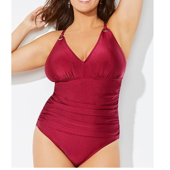 Swimsuits For All Other - grommet lace up back Cabernet one piece swim 19m3*